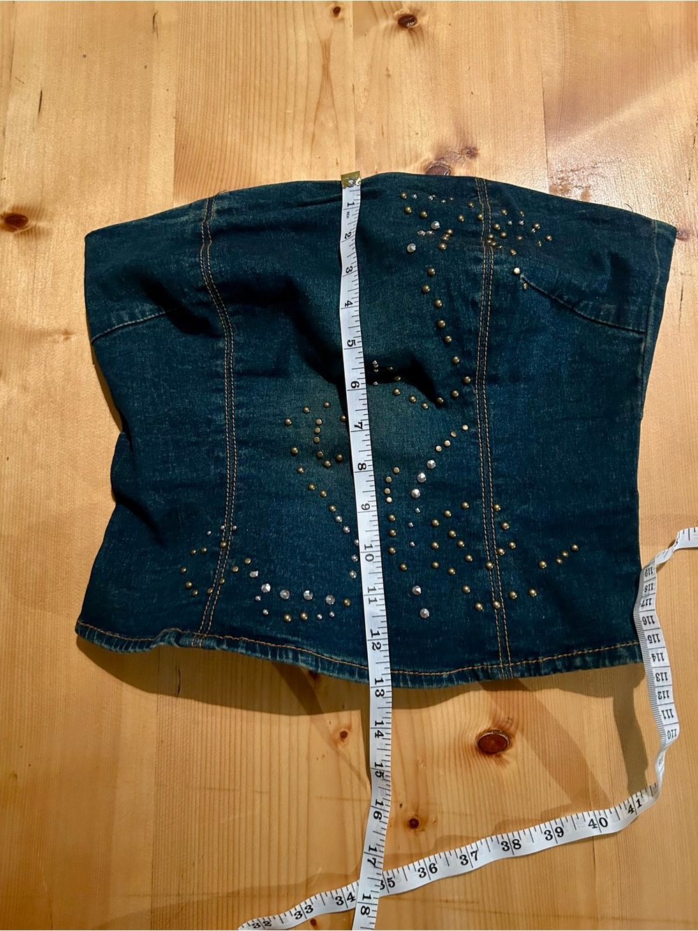 VILA Dark Blue Studded Denim Bustier Top